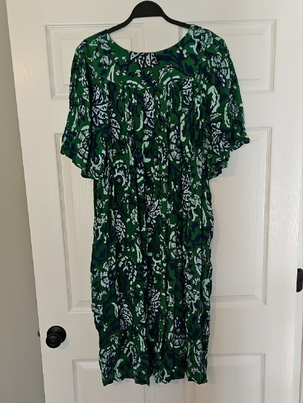 Green & Navy Printed Patio Dress with Tassel Tie - Picture 2 of 10